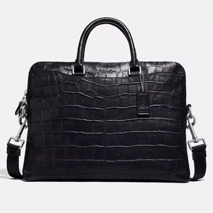 Coach Beckett alligator leather briefcase laptop bag in black